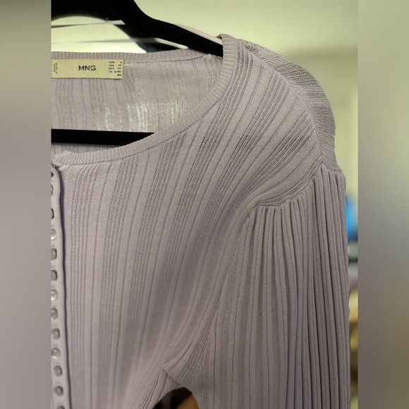 MANGO Ribbed Viscose Balloon Sleeve button Cardigan in purple - Picture 9 of 10